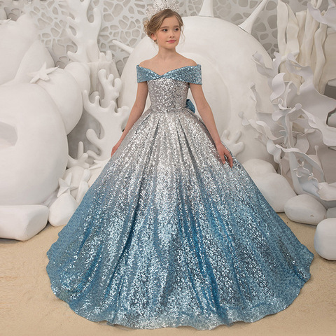 Robe de mariée pour filles, robe élégante à l'épaule, vêtement de princesse demoiselle d'honneur, soirée de bal, 2022 ► Photo 1/6