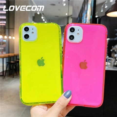 LOVECOM Fluorescente Pour iPhone 12 Mini 11 Pro Max XR X XS Max 7 8 Plus Néon Souple Antichoc TPU Couverture Arrière Transparente Cadeau ► Photo 1/6