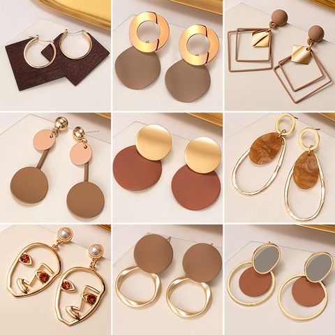 Boucles d'oreilles pour femmes, style coréen, marron, géométrique, Dangle, goutte d'or, tendance, bijoux à la mode, cadeaux, nouvelle collection 2022 ► Photo 1/6