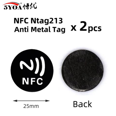 Étiquette autocollante universelle Anti-métal, 2 pièces, étiquette autocollante NFC NFC213, 13.56MHz ISO14443A 213, badge de patrouille, clé métallique, 2 pièces ► Photo 1/6