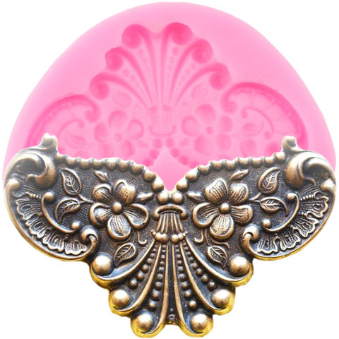 Moule en Silicone avec Image miroir 3D, cadre de médaillon, Relief Baroque, fleur, Fondant, outils de décoration de gâteaux, bijoux, bonbons, chocolat ► Photo 1/6