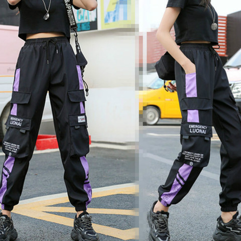 Pantalon Cargo décontracté pour femme, vêtement de sport, Streetwear, Hip-hop, mode, danse, survêtement, noir ► Photo 1/6