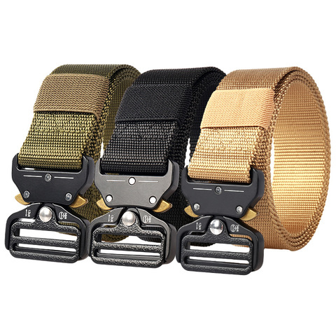 Ceinture militaire tactique en Nylon pour hommes, boucle métallique, ceinture de taille robuste pour la Police, accessoires d'entraînement pour la chasse ► Photo 1/6