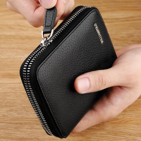 WilliamPOLO – portefeuille en cuir véritable pour homme et femme, Mini porte-monnaie avec fermeture éclair, porte-cartes, disponible en noir, marron, bleu et rose ► Photo 1/6