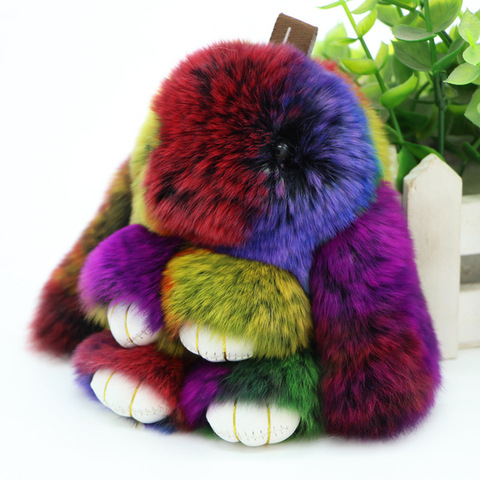 Mignon Pluff lapin porte-clés Rex véritable lapin fourrure porte-clés pour les femmes sac jouets poupée moelleux Pom Pom beau pompon porte-clés ► Photo 1/6