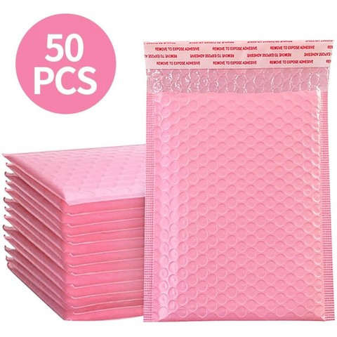 Enveloppes à bulles en Poly rose, sacs cadeaux rembourrés auto-scellants, sacs d'emballage pour livre, 50 pièces ► Photo 1/6