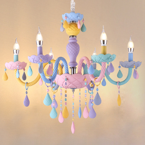 2022 arc-en-ciel cristal lustre européen bougie lustres chambre d'enfants princesse Makaron lampes ► Photo 1/5