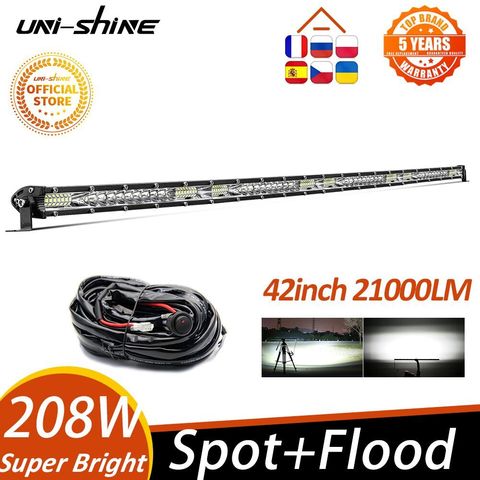 UNI-SHINE Ultra mince 42 pouces 208W barre de Led lumière 4x4 Offroad pour camions ATV Uaz Spot inondation Combo 12V 24V conduisant des lumières de travail Barra ► Photo 1/6