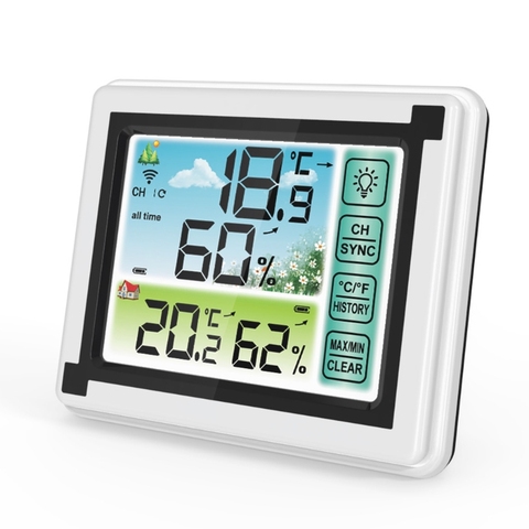 Intérieur Extérieur Sans Fil Station Météo Numérique Max Min Dossiers ℃ ℉ Compteur de Température Moniteur D'humidité Horloge Météo Hygromètre ► Photo 1/6