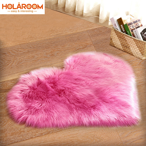 Tapis Long poilu bleu blanc rose tapis Shaggy forme de coeur tapis de fourrure laine douce artificielle peau de mouton chambre de bébé tapis de porte ► Photo 1/6