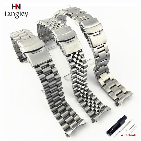 20mm 22mm acier inoxydable WistWatch bandes Bracelets extrémité incurvée remplacement pour Seiko SKX007 SKX009 SKX011 noir argent bracelet de montre ► Photo 1/6