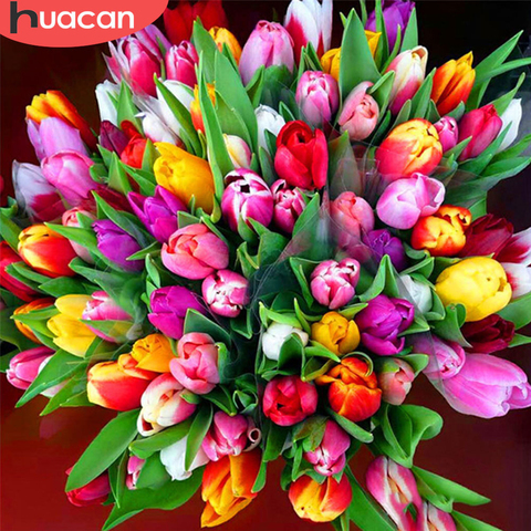 HUACAN plein carré/rond diamant peinture 5d tulipe bricolage diamant broderie mosaïque fleur artisanat décor à la maison ► Photo 1/6