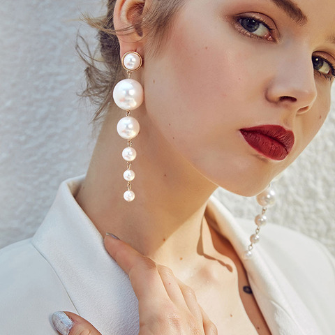 Exquise simulé perle boucles d'oreilles mode longue déclaration boucles d'oreilles pour les femmes fête mariage femme bijoux cadeau ► Photo 1/6