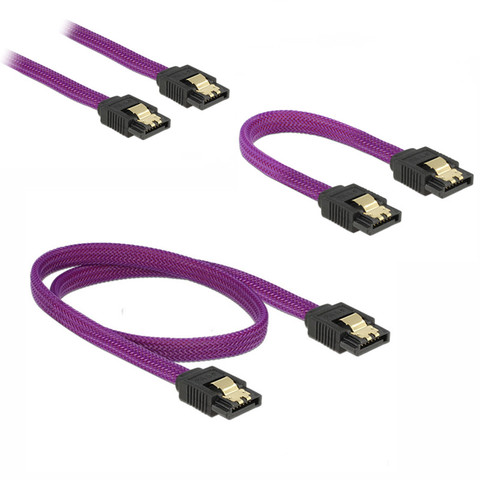 Câble SATA 3.0 à 7 broches pour données, 6 Gb/s, câble droit à 180 degrés SSD, pour disque dur, manchon en nylon violet ► Photo 1/6