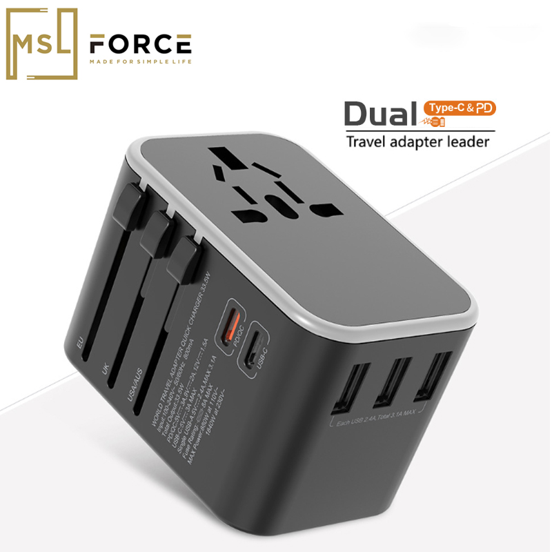 Double Type C PD QC USB tout en un adaptateur de chargeur pour voyage avec ue usa royaume-uni prise universelle chargeur de voyage prises ► Photo 1/6