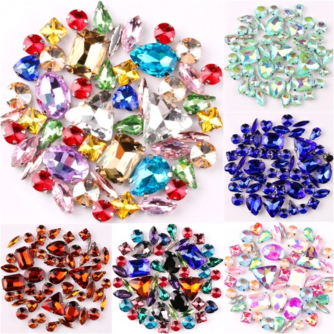 50 pcs/sac 11 formes mix 26 couleurs argent griffe cadre agréable verre cristal coudre sur strass robe de mariage sacs à chaussures bricolage garniture ► Photo 1/6