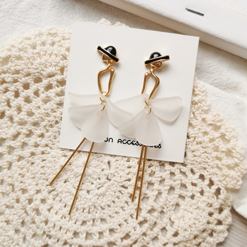 Boucles d'oreilles longues en acrylique, boucles d'oreilles pendantes avec pompon, bijoux romantiques, humanoïdes, de style minimaliste, pour femmes ► Photo 1/6