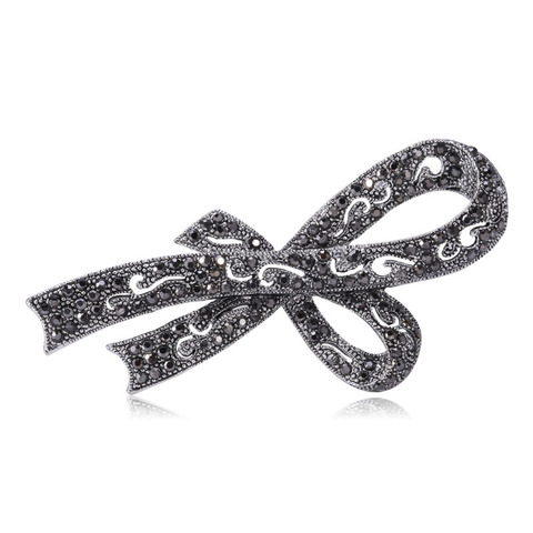 Broches noires en strass pour femmes, Vintage, Antique, couleur argent, élégantes, exquises, cadeau de nouvel an ► Photo 1/6