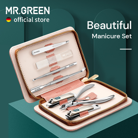 M. GREEN manucure ensemble pédicure ensembles coupe-ongles outils acier inoxydable professionnel ongles ciseaux Cutter voyage étui 7in1 ► Photo 1/5