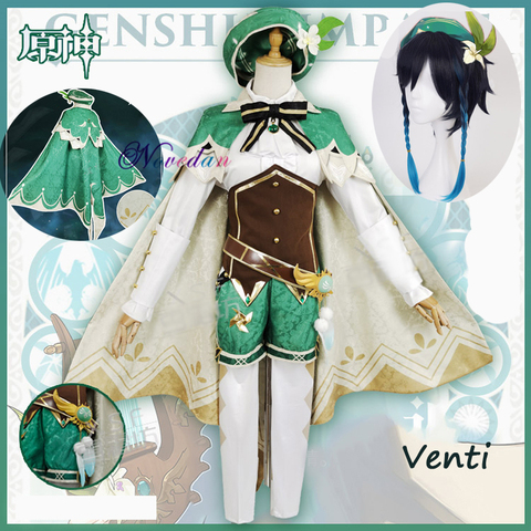 Jeu d'anime Genshin Impact Cosplay Venti Costume robe de fête avec perruque femmes adultes Halloween carnaval Cos vêtements tenue ► Photo 1/6