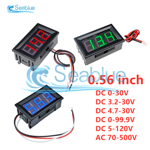Voltmètre numérique LED 0.56 pouces, 3.2/4.5/4.7/5V-30V 0-99.9V 5-120V AC 70-500V, testeur de tension de moto ► Photo 1/6