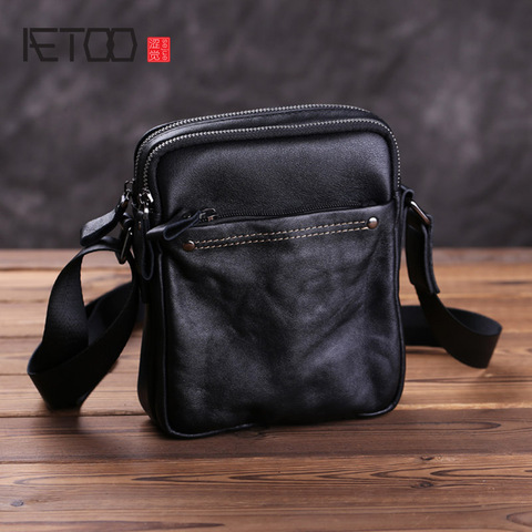 AETOO – mini sac pour hommes, sac à bandoulière en cuir, sac stiletto décontracté pour sports de plein air, sac en cuir de vache pour hommes ► Photo 1/6