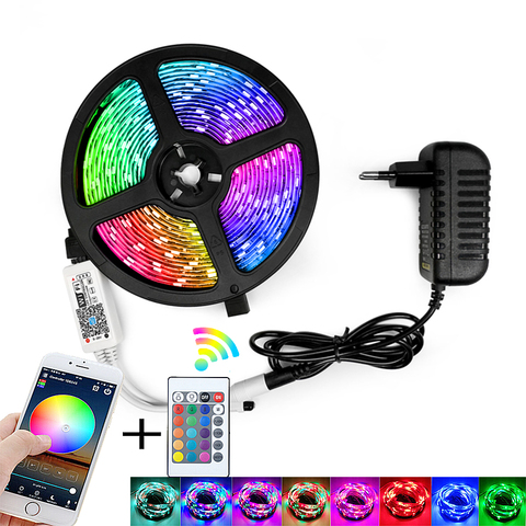 Rvb LED bande lumière SMD 2835 5M étanche RGB bande DC12V ruban diode néons à led bande Flexible lampe IR WIFI contrôleur ► Photo 1/6