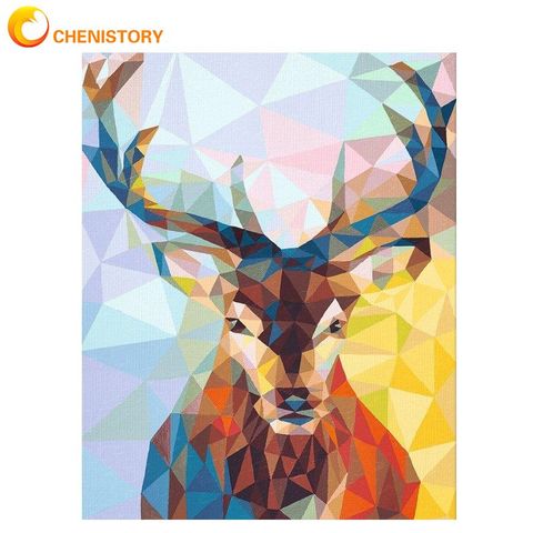 CHENISTORY-peinture à l'huile de cerf avec numéros sans cadre, tableau d'art mural pour décoration, peinture à la main x 50 ► Photo 1/6