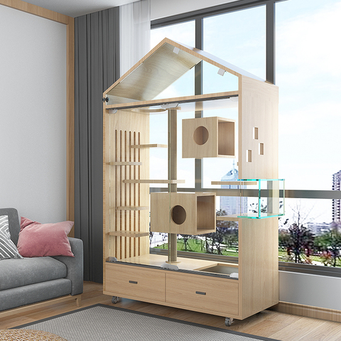 Villa de luxe pour chat en bois massif, maison pour chat, Cage pour chat, Super grande Villa pour chat, maison pour chat, appartement de trois étages, maison pour animaux de compagnie, Villa ► Photo 1/4