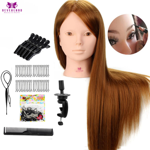 Tête de Mannequin en cheveux 60% naturels blonds, 24 pouces, pour la pratique du maquillage avec des peignes sur pied, ensemble d'entraînement, avec perruques ► Photo 1/6