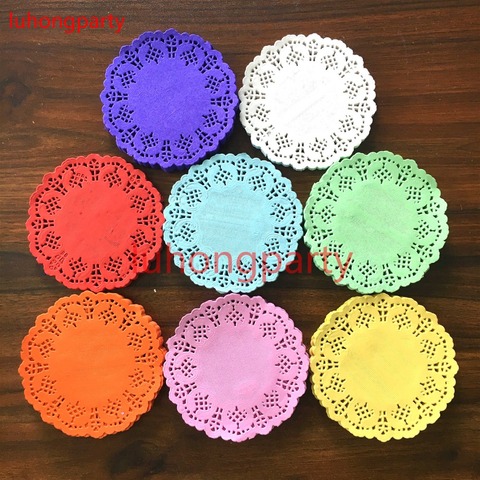 100 pièces 3.5 pouce rond diamètre 88mm rose papier dentelle napperons pour gâteau napperon fête cadeau décoration ► Photo 1/6