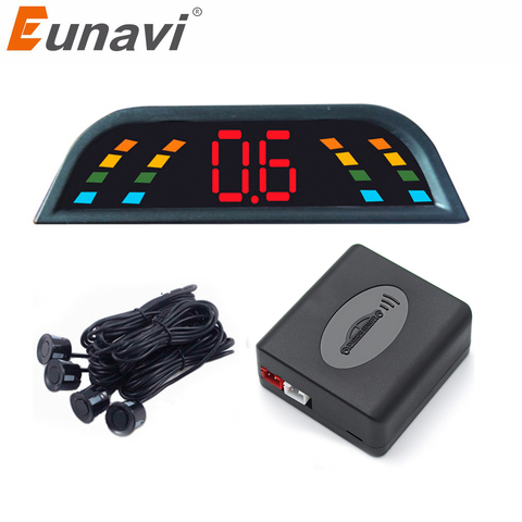 Eunavi voiture Auto Parktronic LED capteur de stationnement avec 4 capteurs sauvegarde inverse voiture Radar moniteur détecteur système rétro-éclairage ► Photo 1/4