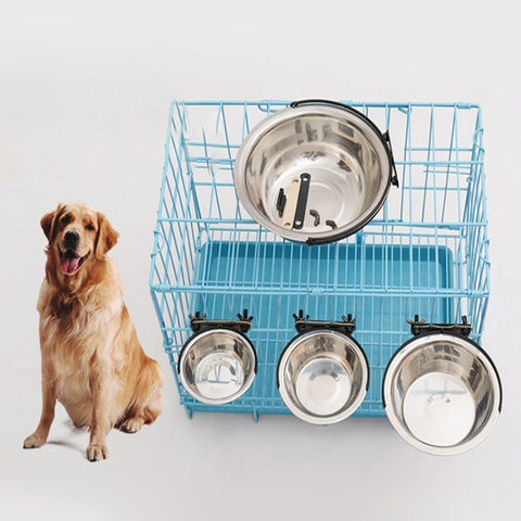 Bol en acier inoxydable pour chien et chat, Cage antidérapante suspendue, nourriture, plat, eau potable, fournitures pour chiens et chats ► Photo 1/6