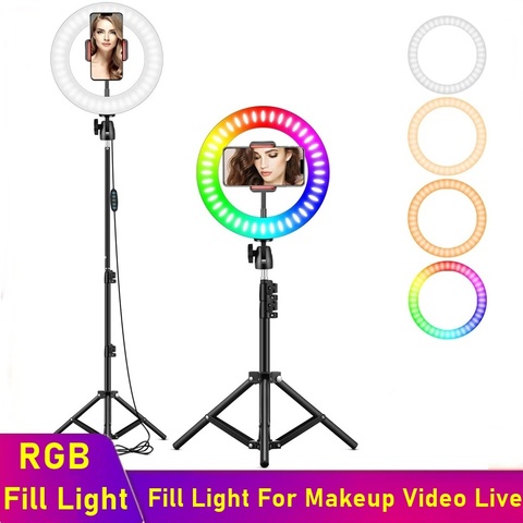 Anneau lumineux LED RGB avec trépied, 10/8 pouces, intensité variable, éclairage annulaire pour Photo, maquillage, vidéo en direct ► Photo 1/6