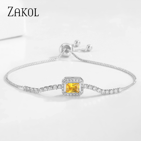 ZAKOL – Bracelets de luxe en zircone cubique pour femmes, AAA, cordon ajustable, bijoux d'amitié, cadeau, FSBP2224 ► Photo 1/6