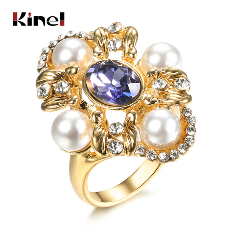 Kinel – grand anneau de luxe violet pour femmes, couleur or, zircone cubique, anneau de mariage, Vintage, bijoux, cadeau de fête ► Photo 1/6