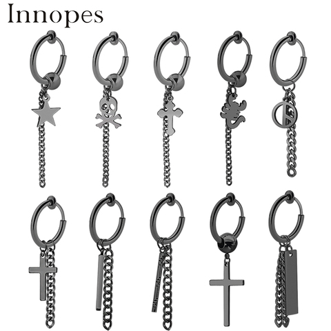 Innopes – boucles d'oreilles à Clip en acier inoxydable pour femmes, pendentif étoile croisée, pampilles, mode Punk Hip hop, bijoux, cadeaux, nouvelle collection ► Photo 1/6