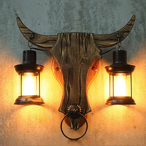 Lumière industrielle design rétro fer bois lampe verre applique murale créative café restaurant barre chevet applique murale soutien-gorge ► Photo 1/6