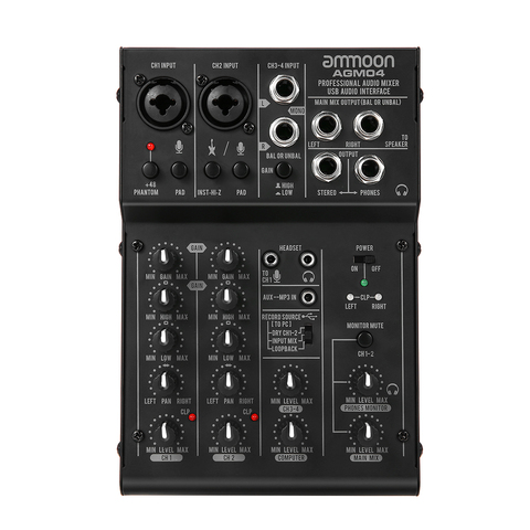 Ammoon AGM04 Mini Console de mixage 4 canaux table de mixage Audio numérique EQ 2 bandes alimentation fantôme 48V intégrée 5V USB table de mixage audio ► Photo 1/6