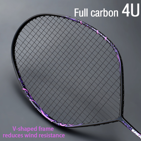Raquette de Badminton professionnelle en forme de V, 30 livres maximum, 4U, entièrement en Fiber de carbone, type Offensive, simple avec ficelle ► Photo 1/6
