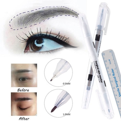 1 Pièce Marqueur cutané chirurgical Stylo marqueur sourcil Stylo marqueur de peau tatouage avec règle à mesurer Outil de positionnement de microblading n°244859 ► Photo 1/6