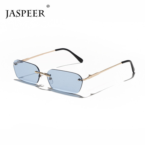 JASPEER – lunettes de soleil rectangulaires sans bords pour hommes et femmes, UV400, pour la conduite, couleur claire, accessoires d'été carrés de petite taille ► Photo 1/6