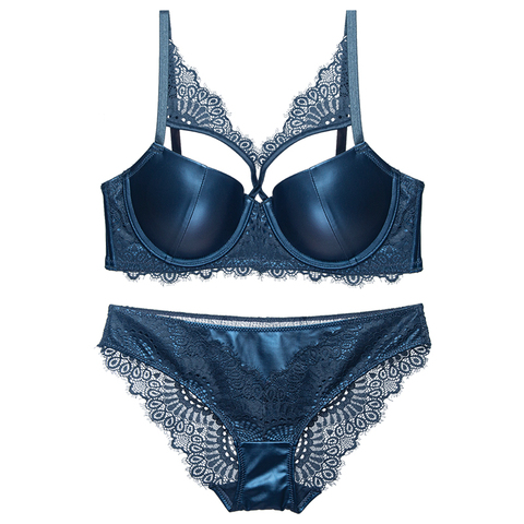 Ensemble de soutien-gorge Push Up, bonnet rembourré solide, en cuir PU, cils, dentelle, décoration, Lingerie Sexy à armatures pour femmes ► Photo 1/6