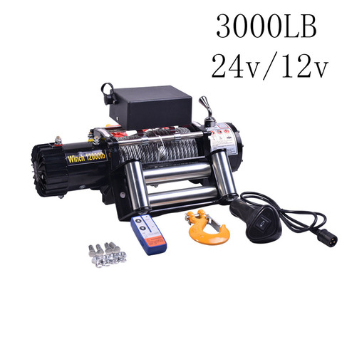 12V/24V treuil électrique 3000lb hors route remorque de voiture robuste ATV télécommande 1360kg 8M câble en acier treuils électriques Kit ► Photo 1/6