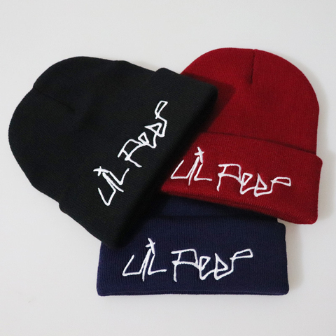 Lil Peep Beanie – bonnet brodé pour homme et femme, bonnet tricoté, Skullies, chaud, hiver, unisexe, Ski, Hip Hop, chapeau pour fille triste ► Photo 1/6