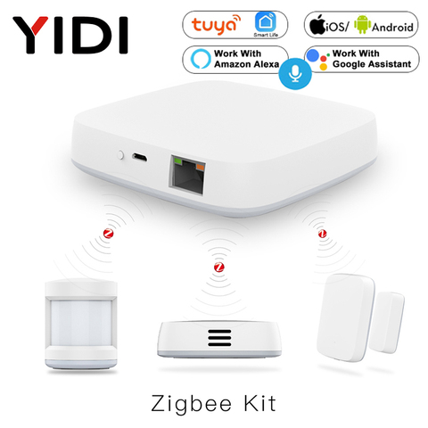 Zigbee – Kit d'alarme de sécurité pour porte et fenêtre, Hub intelligent Gateway, domotique, capteur PIR de température et d'humidité, Smart Life ► Photo 1/6