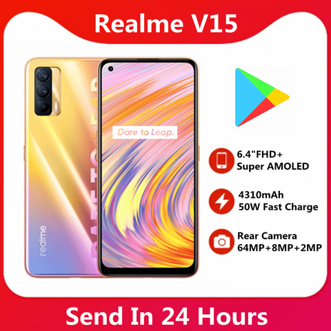 Realme – smartphone V15, téléphone Mobile 6 go, 128 go, 5G, écran 6.4 pouces FHD +, dimension SuperAMOLED 800U, Octa Core, 4310mAh, 64mp, chargeur rapide 50W, Original ► Photo 1/4