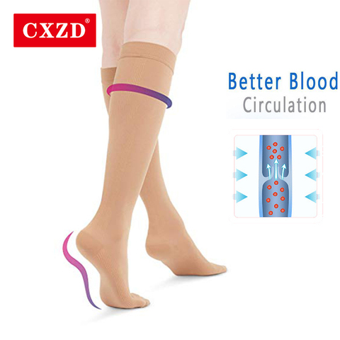 CXZD femmes Compression médicale chaussettes niveau de pression veau médical Peep-to chaussettes varices mi-mollet chaussette mince ► Photo 1/6