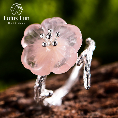 Lotus Fun-bague ouverte en argent Sterling 925, pierres précieuses naturelles, bijoux fins, jolie fleur dans la pluie, accessoires pour femmes ► Photo 1/6