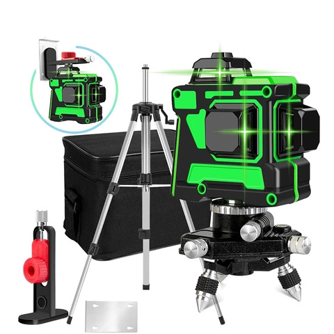 12 lignes 3D vert niveau Laser auto-nivelant 360 Degre lignes transversales horizontales et verticales ligne Laser verte avec batterie trépied ► Photo 1/6